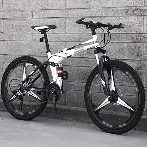 Bicicletas de montaña plegables : YRYBZ Bicicleta de Montaña Plegable, 27 Velocidades, Bicicleta Adulto, 26 Pulgadas Bici para Hombre y Mujerc, MTB con Doble Freno Disco / Blanco