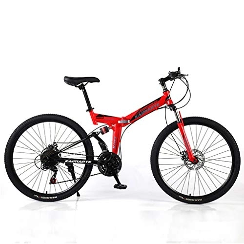 Bicicletas de montaña plegables : YUKM 40 radios 5-Color de 26 Pulgadas Plegable de montaña a Campo Bicicletas, Bicicletas para Principiantes Práctica, 3 configuración de Velocidad, Frenos de Doble Disco, Rojo, 26 Inch 24 Speed