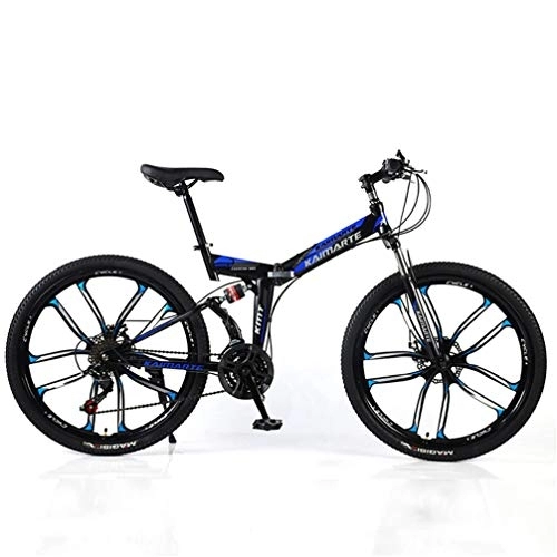 Bicicletas de montaña plegables : YUKM Diez radios de la Rueda Velocidad de Tres Bicicletas de montaña de conversión, Plegable portátil de Esquí de Bicicletas, Cinco Colores, Apto para Hombres y Mujeres, Azul, 26 Inch 27 Speed
