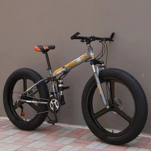Bicicletas de montaña plegables : YXGLL Bicicleta de Nieve para Adultos Plegable de 26 Pulgadas Neumáticos Ultra Anchos Bicicleta de Carretera de Playa Todoterreno de montaña de Velocidad Variable 4.0 (Silver 21)