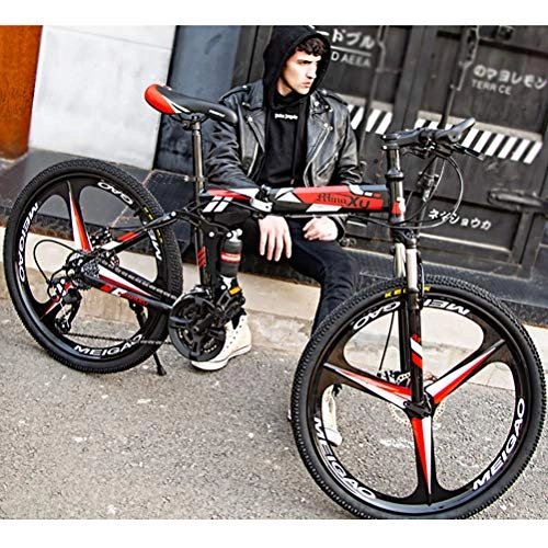 Bicicletas de montaña plegables : ZEIYUQI Bicicleta De Montaña Plegable Todoterreno Bicicletas 24 Pulgadas Doble Freno De Disco Amortiguación Adulto Unisex, Rojo, 21 * 26''* 3