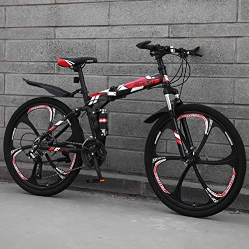Bicicletas de montaña plegables : ZEIYUQI Bicicletas Plegables Adulto 26 Pulgadas Freno De Disco Doble Amortiguación Bicicletas De Montaña Montar Al Aire Libre, Rojo, 24 * 26''*10