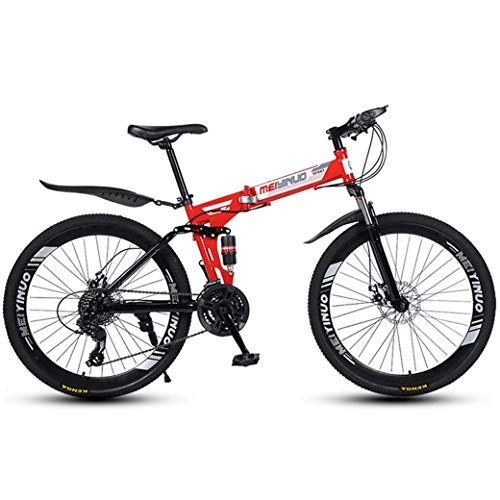 Bicicletas de montaña plegables : ZHTY Bicicleta de montaña de 26 velocidades de 24 Pulgadas para Adultos, Cuadro de suspensin Completa de Aluminio Ligero, Horquilla de suspensin, Freno de Disco