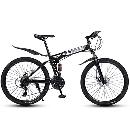 Bicicletas de montaña plegables : ZHTY Bicicleta de montaña de 26"y 21 velocidades para Adultos, Cuadro de Aluminio con suspensin Completa, Horquilla de suspensin, Freno de Disco, Negro, A