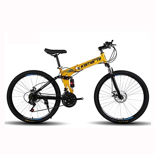 Bicicletas de montaña plegables : ZMCOV Bicicleta Plegable De 26 Pulgadas, Bicis De Montaña, MTB De Acero con Alto Contenido De Carbono, Bicicletas Ajustables con Velocidad De Freno De Disco De Doble Choque, Amarillo, 24 Speed