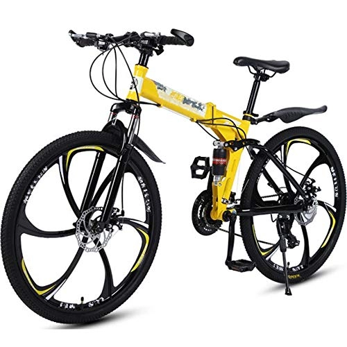Bicicletas de montaña plegables : ZRZJBX Bicicleta De Montaña Plegable Doble Amortiguación 6 Cuchillo Rueda Bicicleta Frenos De Disco Dobles, Bicicleta De Montaña, 26”Yellow-21speed