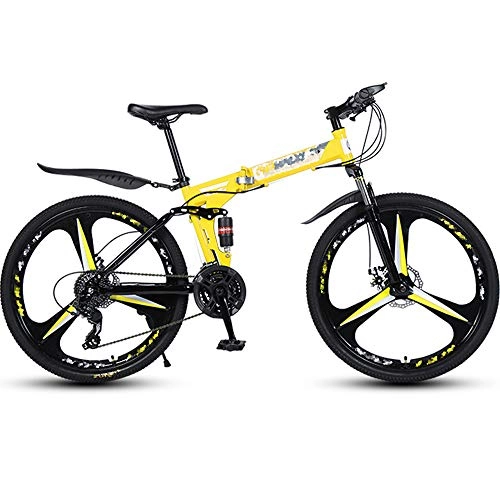 Bicicletas de montaña plegables : ZRZJBX Bicicleta Delantera Y Trasera Amortiguador Bicicleta De Montaña Cross Country Estudiante, Bicicleta De Montaña Plegable, 26”Yellow-27speed