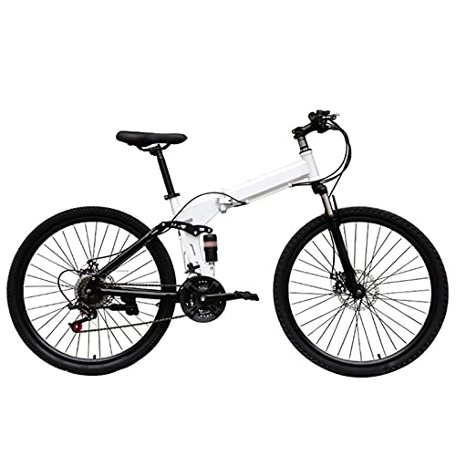 Bicicletas de montaña plegables : ZYGJ Bicicleta de montaña de 24 Pulgadas con Marco de Acero de Carbono Plegable, cómodo cojín de Asiento, para al Aire Libre o montaña White- 27 Speed