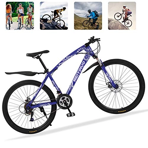 Bicicletas de montaña : 26'' Bicicleta de Carretera para Mujer y Hombre, 21 Velocidad Mountain Bike con Suspensión Delantero, Doble Freno de Disco, Bicicletas Montaña de Carbon Acero, Azul, 30 Spokes