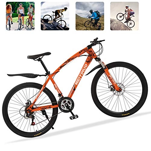 Bicicletas de montaña : 26'' Bicicleta de Carretera para Mujer y Hombre, 21 Velocidad Mountain Bike con Suspensión Delantero, Doble Freno de Disco, Bicicletas Montaña de Carbon Acero, Naranja, 30 Spokes