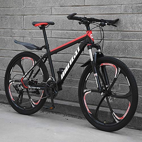 Bicicletas de montaña : Alto-carbono Steelhardtail Bicicleta De Montaña, 26 Pulgadas Hombres's Bicicleta De Montaña, Bicicleta De Montaña Con Suspensión Delantera Asiento Ajustable, City Bike Negro / rojo - 6 Spoke 21 Velocidad