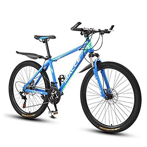 Bicicletas de montaña : B-D 26 Pulgadas Bicicleta De Montaña Frenos De Doble Disco 21 Velocidades Bicicleta para Hombre Suspensión Delantera MTB, Azul