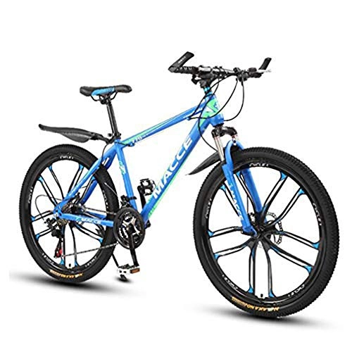 Bicicletas de montaña : B-D Bicicleta De Montaña para Hombre 26 Pulgadas, Bicicleta De Montaña De 21 Velocidades Bicicleta para Adultos Frenos De Doble Disco Acero De Alto Carbono Outroad Bicycle, Azul