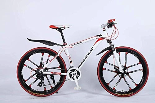 Bicicletas de montaña : Baozge 26 en Mountain Bike de 24 velocidades para adultos ligeros de aleacin de aluminio Full Frame rueda suspensin delantera hombres bicicleta freno de disco azul 1-rojo 5