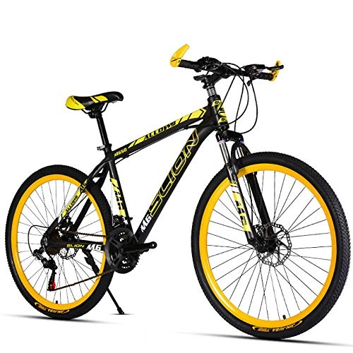 Bicicletas de montaña : Bicicleta Bicicleta de montaña Cambio de Velocidad Variable Frenos de Doble Disco Llanta de aleación de Aluminio Estudiantes Hombres y Mujeres-Black_Yellow_21speed