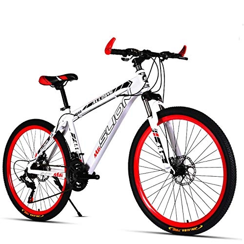 Bicicletas de montaña : Bicicleta Bicicleta de montaña Cambio de Velocidad Variable Frenos de Doble Disco Llanta de aleación de Aluminio Estudiantes Hombres y Mujeres-White_Red_21speed