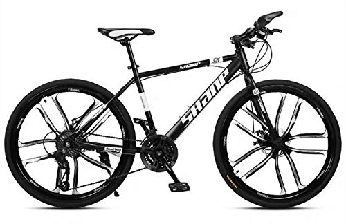 Bicicletas de montaña : Bicicleta De Montaa De 30 Velocidades, Cuadro De Acero De Alto Carbono De 24 / 26 Pulgadas 10 Rueda De Corte MTB Bicicleta Freno De Doble Disco Ciclismo De Carretera, Negro