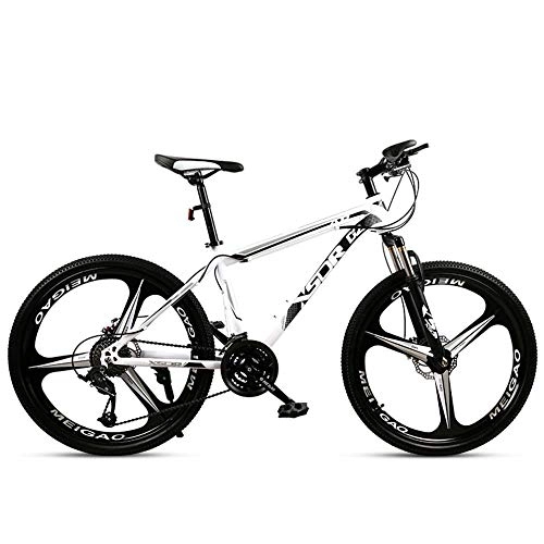 Bicicletas de montaña : Bicicleta de montaña al aire libre Bicicleta de estudiante 26 pulgadas Una rueda Horquilla delantera de resorte Marco de acero de alto carbono Frenos de doble disco-Blanco negro_21 velocidades