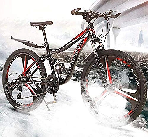 Bicicletas de montaña : Bicicleta de montaña de 26 pulgadas Bicicleta de MTB de suspensin completa con marco de acero de alto carbono y asiento ajustable Pedales de PVC y neumticos de montaña doble freno de disco