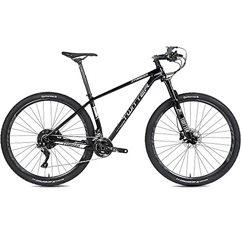 Bicicletas de montaña : Bicicleta de Montaña de Fibra de Carbono para Todo Terreno de 27.5 Pulgadas, con Horquilla de Suspensión de 27 Velocidades / Freno de Doble Disco, Bicicleta MTB de Suspensión Completa, Negro, 27.5×17