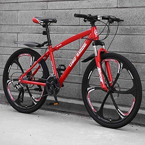 Bicicletas de montaña : Bicicleta de montaña para adultos, estructura de acero de alto carbono, bicicleta de playa, freno de disco doble, bicicleta de nieve todoterreno BXM, color rojo, tamaño 27 speed
