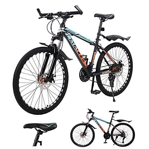 Bicicletas de montaña : Bicicleta de montaña para adultos, ruedas de radios de 26 pulgadas, bicicletas de montaña de 27 velocidades, suspensión freno de disco dual para bicicleta montaña, marco acero ligero y fuerte (azul)