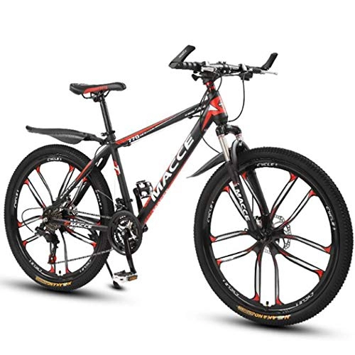 Bicicletas de montaña : Bicicleta de montaña para hombre de 26 pulgadas, bicicleta de freno de doble disco MTB Cuadro de suspensión completa de acero con alto contenido de carbono con asiento ajustable, Rojo, 27 speed