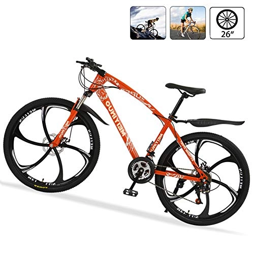 Bicicletas de montaña : Bicicleta de Ruta Carbono Acero R26 21V Bicicleta de Montaa MTB con Suspensin Delantero, Doble Freno de Disco, Naranja, 6 Spokes