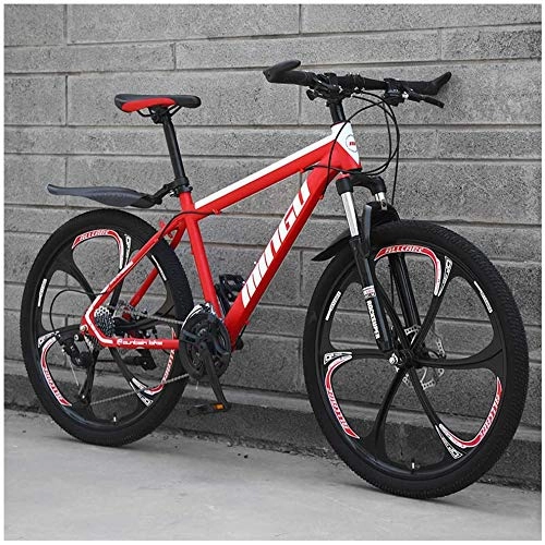 Bicicletas de montaña : Bicicletas 24 pulgadas de montaña, para hombre de las mujeres de acero al carbono de bicicletas, Tren de transmisión Todo Terreno de la bici de montaña con doble freno de disco, Rojo, 6 spoke, 30 Speed
