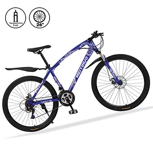 Bicicletas de montaña : Bicicletas de Montaña 26 Pulgadas 21 Speed Mountain Bike de Carbono Acero Suspensión Delantera Vicicletas MTB de Doble Freno de Disco, Azul, 30 Spokes