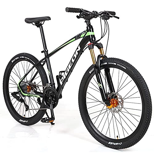 Bicicletas de montaña : Bicicletas de Montaña Bicicleta De Montaña Para Adultos De 26 Pulgadas Con Horquilla De Suspensión, Bicicleta De Montaña Para Hombres De 27 Velocidades Con Frenos De Disco Duales, B(Color:Verde negro)