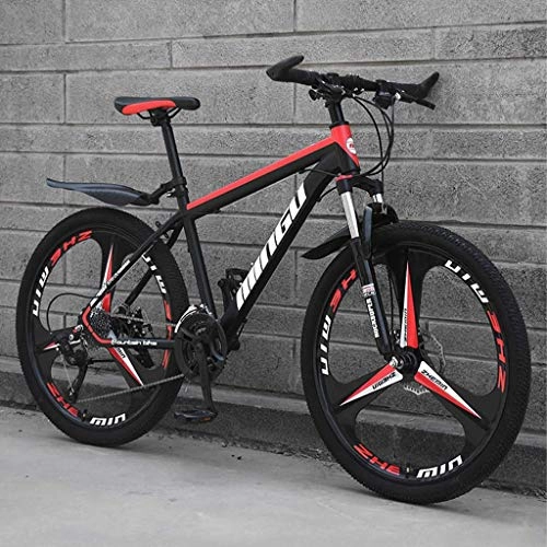 Bicicletas de montaña : Bicicletas De Montaña para Hombre De 26 Pulgadas, Bicicleta De Montaña Rígida De Acero con Alto Contenido De Carbono, con Asiento Ajustable con, Black Red 3 Spoke, 21 Speed