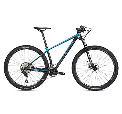 Bicicletas de montaña : BIKERISK 27.5 / 29" de Fibra de Carbono de Bicicletas de montaña con suspensin Tenedor 22 / 33 Velocidad de Bicicletas de montaña con Freno de Disco, Ligero Frame (Azul Negro), 22speed, 27.515