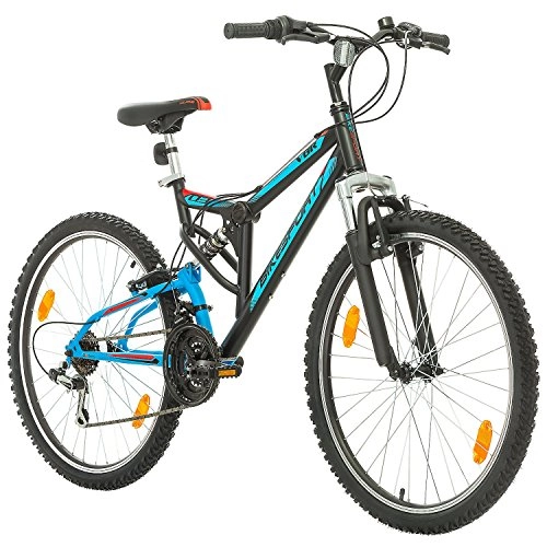 Bicicletas de montaña : Bikesport Parallax Bicicleta De montaña Doble suspensión 26 Ruedas, Shimano 18 velocidades (Azul Negro)