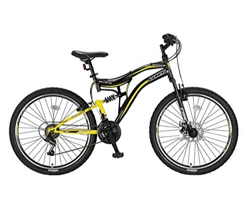 Bicicletas de montaña : breluxx 2019 Stitch Sport 2D - Bicicleta de montaña con suspensión Completa (66 cm, Frenos de Disco, 21 Marchas Shimano, Incluye Guardabarros y reflectores), Color Amarillo