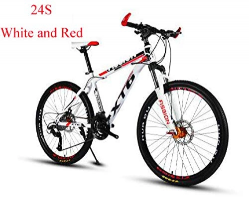 Bicicletas de montaña : Dengjiam 24 Moutain Bike Doble Freno de Disco 24 Horquilla de amortiguacin de Velocidad Variable-Blanco_y_Rojo_24 * 15 (150-165 cm)