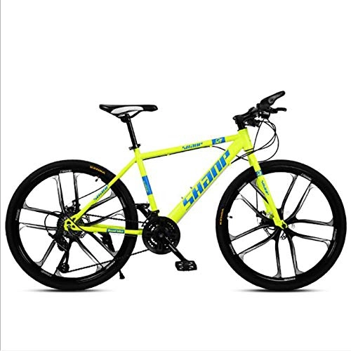 Bicicletas de montaña : Dengjiam Bicicleta de montaña para Adultos 26 Pulgadas 21 velocidades Doble Freno de Disco Cuadro de Acero de Alto Carbono Bicicleta de Fondo para Estudiantes Masculinos y Femeninos_Amarillo