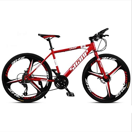 Bicicletas de montaña : Dengjiam Bicicleta de montaña para Adultos 26 Pulgadas 21 velocidades Freno de Doble Disco Marco de Acero de Alto Carbono Bicicleta de Fondo para Estudiantes Masculinos y Femeninos-Rojo