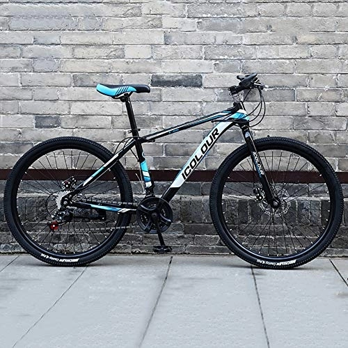 Bicicletas de montaña : DULPLAY Alto-Acero Al Carbono Rígida Bicicleta De Suspensión, Bicicleta De Suspensión con Ajustable Espuma De Memoria Asiento, Hombres's Bicicleta De Montaña Negro Y Azul 24", 21-Velocidad