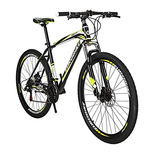 Bicicletas de montaña : Eurobike YH X1 Mountain Bike 21 Speed 27.5 pulgadas Ruedas de freno de disco dual para hombre suspensión delantera bicicleta (amarillo)