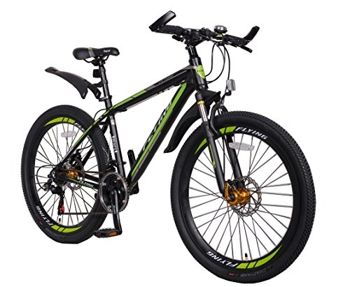 Bicicletas de montaña : FLYing Bicicleta de montaña Mountain Bikes de 21 velocidades Shimano de aleación de Aluminio Ligero Freno de Disco, Hombre, Verde Negro