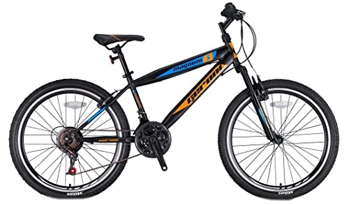 Bicicletas de montaña : Geroni Hardtail Magnum - Bicicleta de montaña (24", 36 cm, 21 g, freno de llanta), color negro y naranja