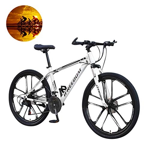 Bicicletas de montaña : GOLDGOD Bicicleta De Montaa De Acero Al Carbono, Bicicleta De Montaa De 26 Pulgadas 21 Velocidades con Frenos De Disco Doble Bicicletas De Carretera Plegable MTB con Suspensin Completa, Blanco