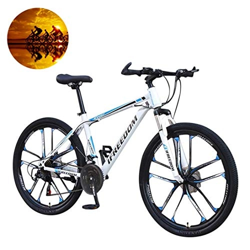 Bicicletas de montaña : GOLDGOD Bicicleta De Montaña De Acero Al Carbono, Bicicleta De Montaña De 26 Pulgadas 21 Velocidades con Frenos De Disco Doble Bicicletas De Carretera Plegable MTB con Suspensión Completa, White Blue