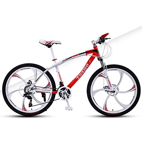 Bicicletas de montaña : GQQ Bicicleta de Montaña, 21 Velocidades, Todo Terreno, Bicicleta de Montaña, Freno de Disco Doble, Suspensión Delantera, Acero de Alto Carbono, Mtb, Rueda de 26 Pulgadas, Rojo