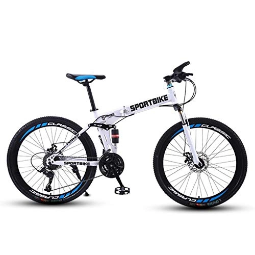 Bicicletas de montaña : GXQZCL-1 Bicicleta de Montaa, BTT, Bicicleta de montaña, Doble Bicicletas Hardtail, Marco de Acero al Carbono, Doble Freno de Disco y Doble suspensin MTB Bike (Color : White, Size : 24 Speed)
