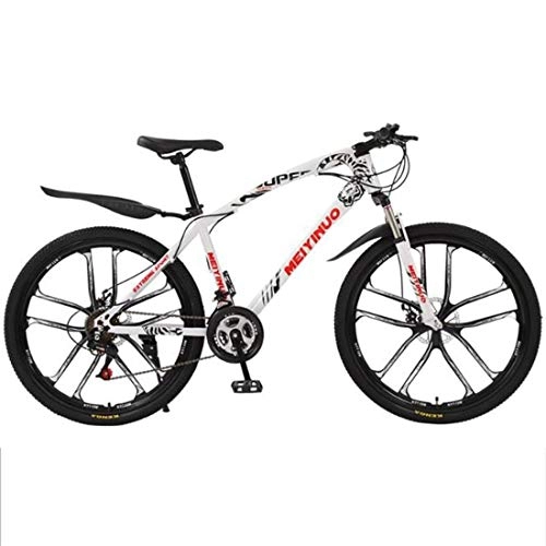 Bicicletas de montaña : GXQZCL-1 Bicicleta de Montaa, BTT, MTB / Bicicletas, 26" Barranco de Bicicletas, Doble Disco de Freno Delantero de suspensin, chasis de Acero al Carbono MTB Bike (Color : White, Size : 27 Speed)