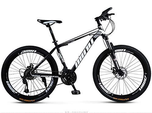 Bicicletas de montaña : H-LML Bicicleta de montaña para adultos, 26 pulgadas, 27 velocidades, transmisión de una sola rueda, todo terreno, amortiguador, para hombre y mujer, color blanco y negro