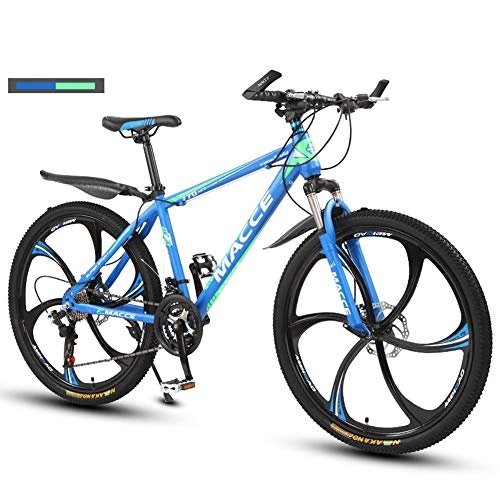 Bicicletas de montaña : Hadishi Unisex Bicicleta De Montaña De 26 Pulgadas, Bicicleta De Cuadro con Freno De Disco Doble, Asiento Ajustable, MTB para Hombre Mujer 21 / 24 / 27 De Velocidad Mountain Bike, Azul, 24 Speed