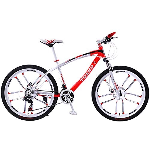 Bicicletas de montaña : HAOYF Bicicleta De Montaña Unisex De 24 / 26 Pulgadas, Bicicleta De Montaña De 21 / 24 / 27 / 30 Velocidades Bicicletas De Carretera, MTB De Acero con Alto Contenido De Carbono, Rojo, 24 Inch 21 Speed